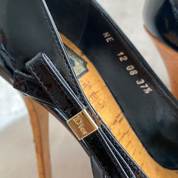 Christian Dior Black Patent Leather Peep Toe Pumps Stiletto Heels with Bow - Picture 6 of 7